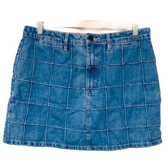 Forever 21 Denim Patchwork Miniskirt Blue EUC Boho Hippie - Picture 2 of 4